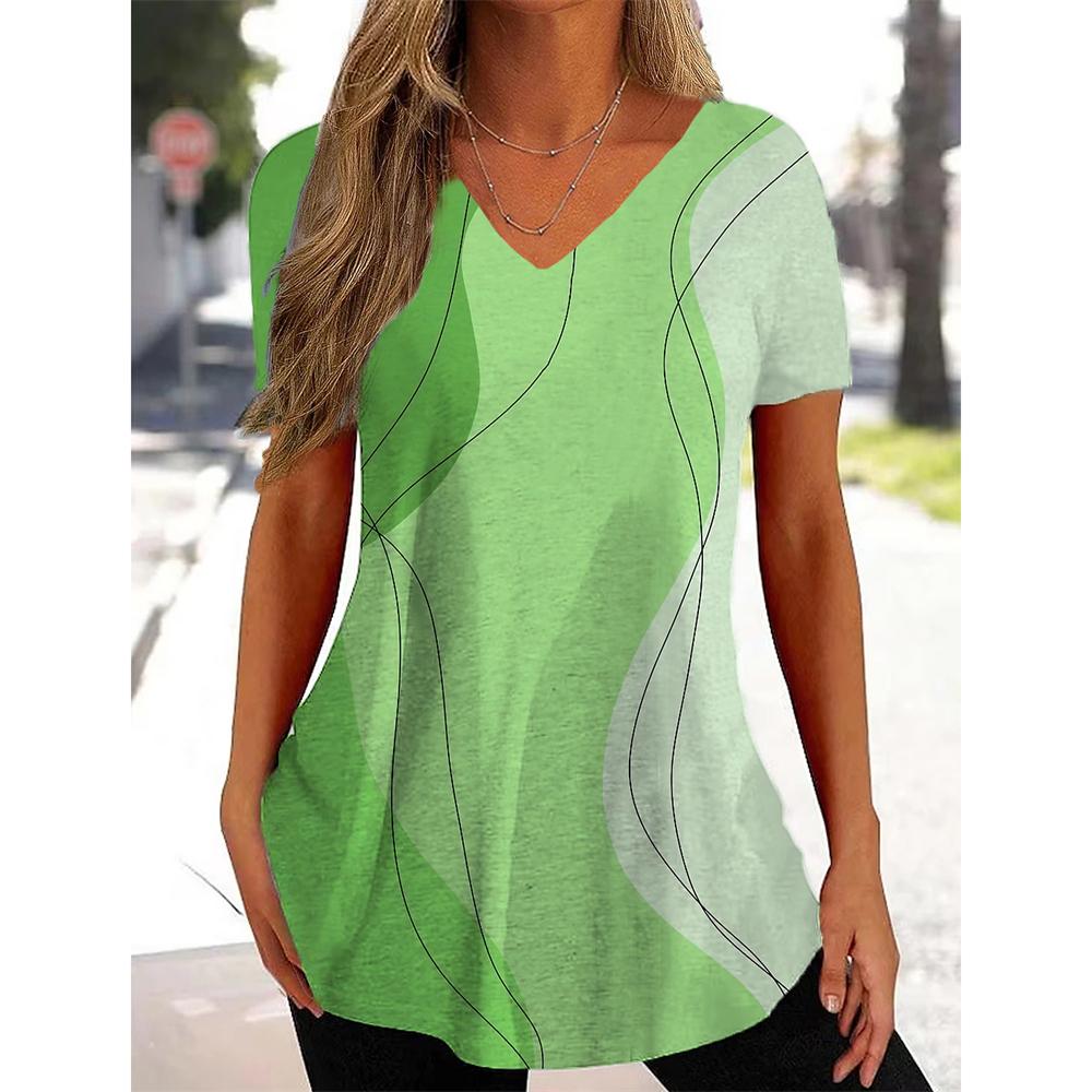 

Новая женская футболка с кривым принтом и v-образным вырезом, модная уличная одежда, женская одежда, повседневный летний пуловер с короткими рукавами, футболка для женщин 5XL