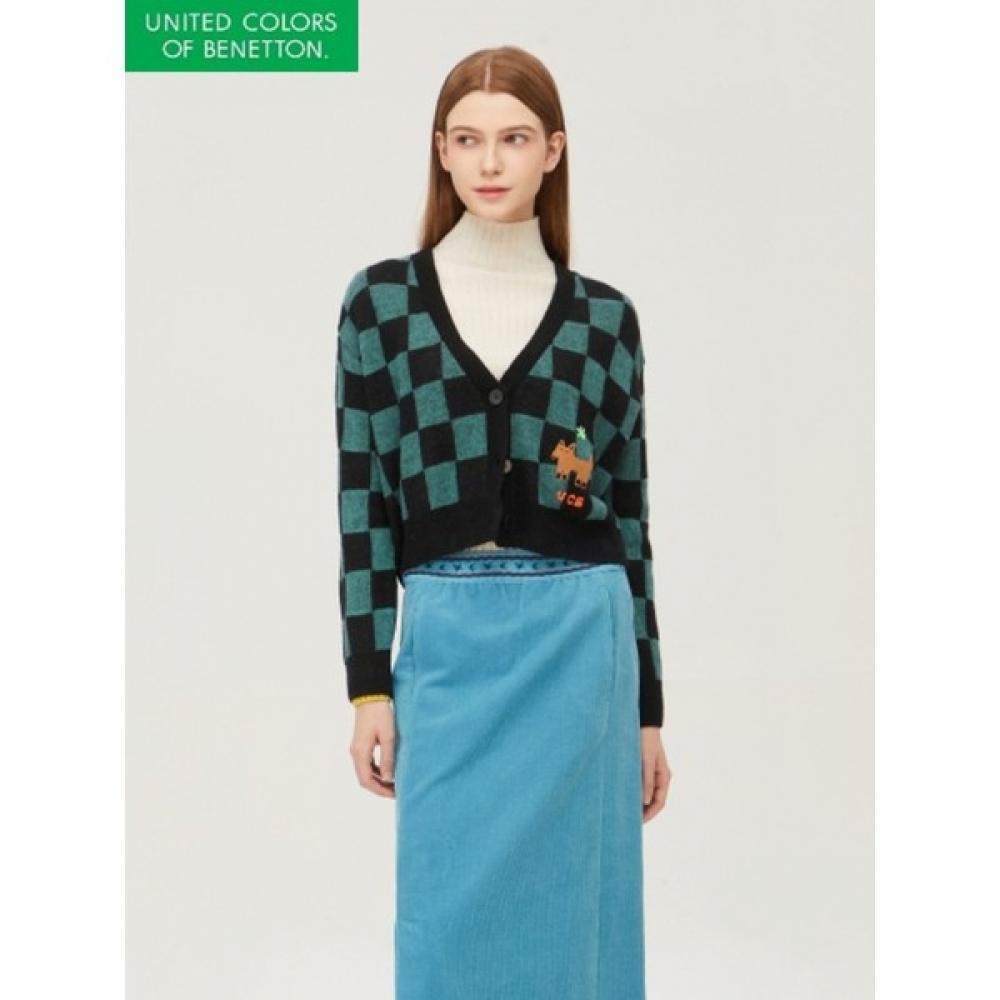 

Benetton Dog Embroidered Check Knit Cardigan Bakca8461 GN/OS