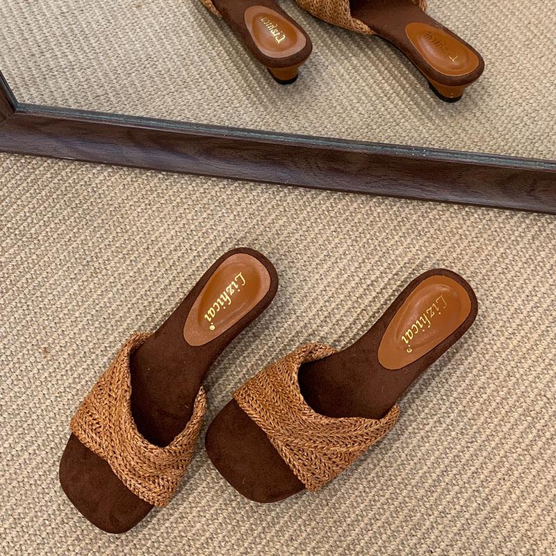 Fashion Female Low Heel Footwear Slides Wedges Slippers Shoes For Women 2025 New Fashion Shallow Ladies Heeled Slippers Sandals Shoes