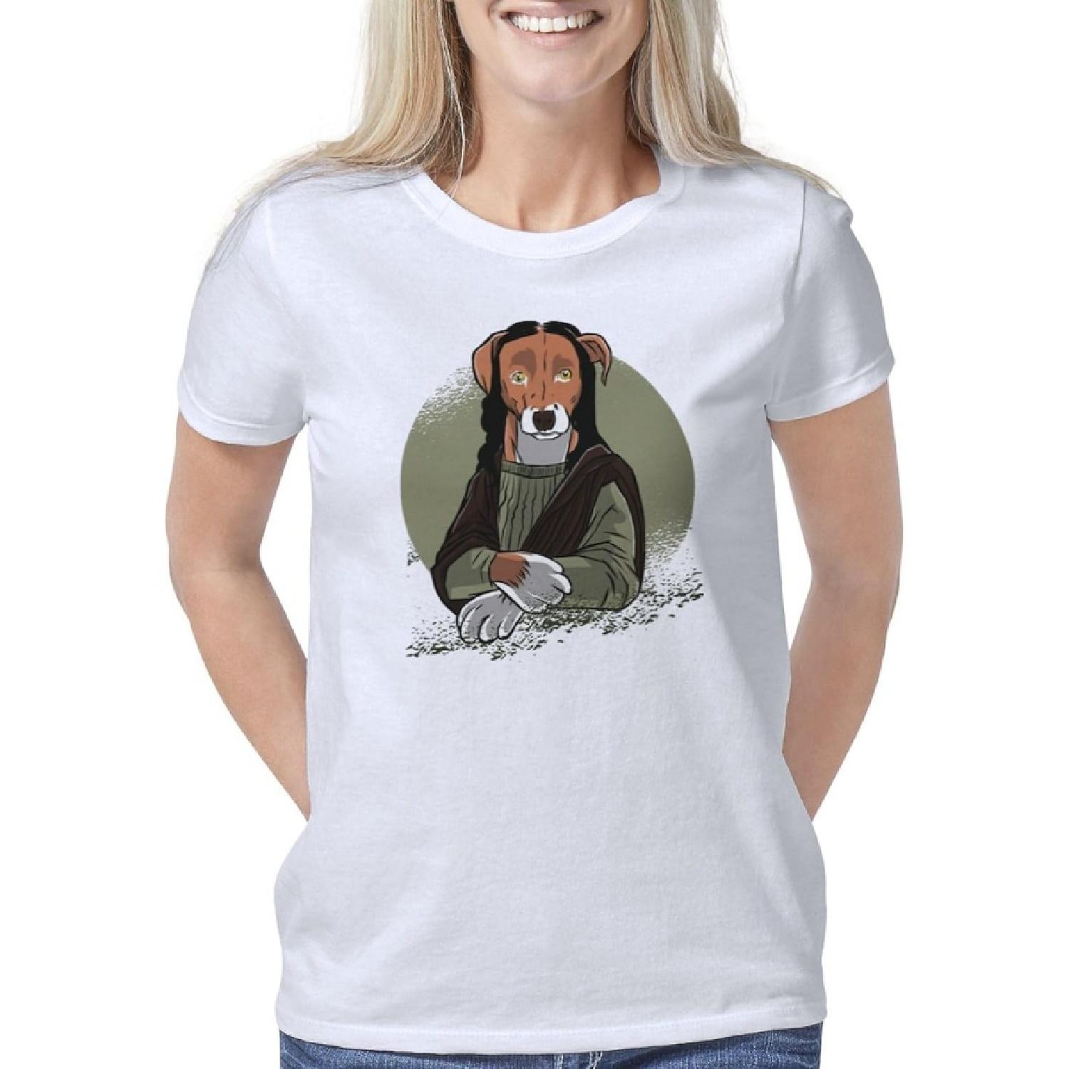 CafePress Mona Lisa Dog Women s Classic T Shirt Women s Relaxed Fit Light T-Shirt XXXXXL белый