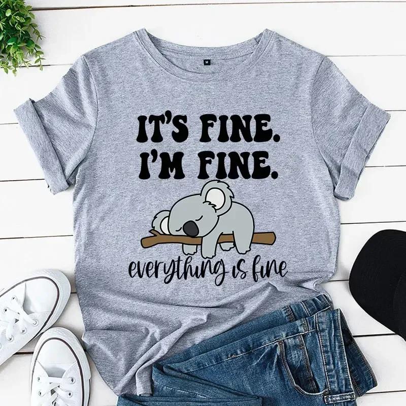 

Shirt Its Fine Im Fine Everything Is Fine Cartoon Womens Clothing Womens Fashion Tshirt Koala Print Tops Casual Shortsleeve S