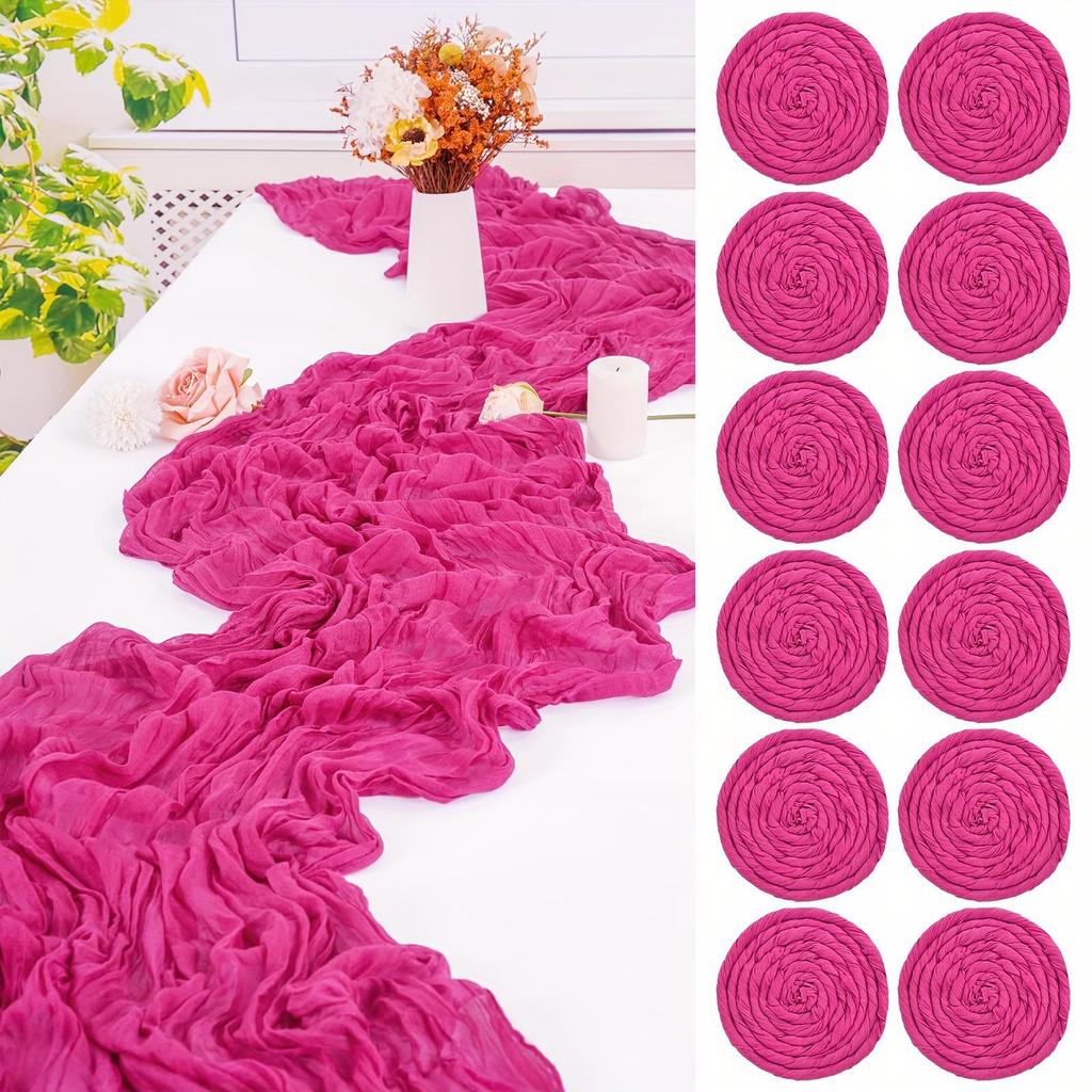 Pink Ruffled Voile Table Runner for Weddings & Parties, Sweet Kindergarten & Salon Decor