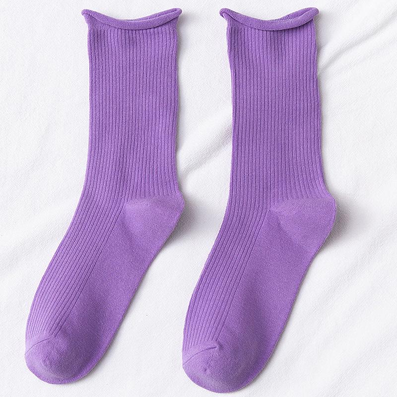 Colorful Women's Mid-Calf Candy Color Cotton Socks - Versatile for Spring and Autumn, Sporty and Over-the-Knee.