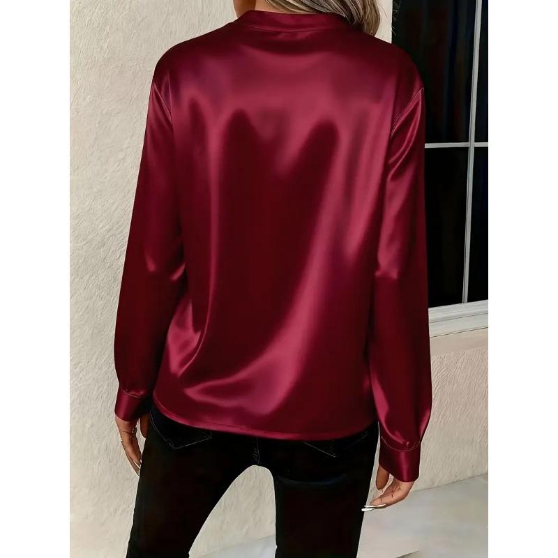 New Spring and Autumn Loose V-neck Office Womens Blouse Simple Long Sleeved Shirt Fashion Casual Solid Color Elegant Clothing