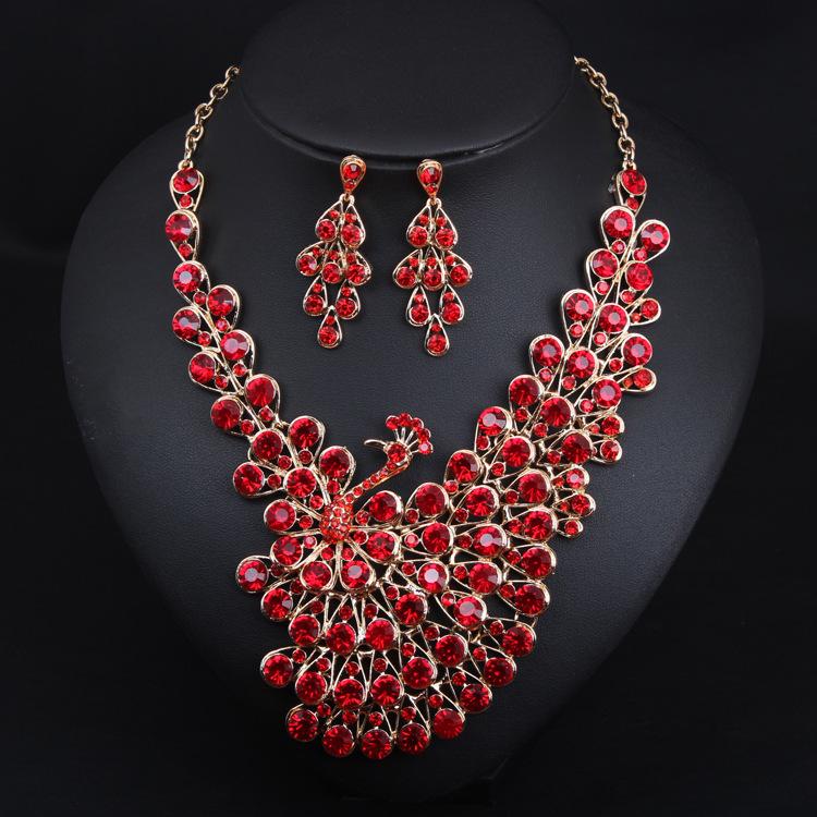 

Преувеличенный темперамент, полный бриллиантов, ожерелье в виде павлина, комплект серег, платье, женские аксессуары для званого ужина