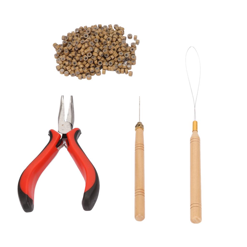 Hair Extension Tool Kit Micro Silicone Rings Bead with Pliers Pulling Hook Crochet Hair Styling Extension Tool