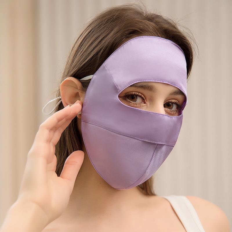 Breathable Mulberry Silk Full Face & Neck UV Protection Mask for Women - Summer Cycling Veil