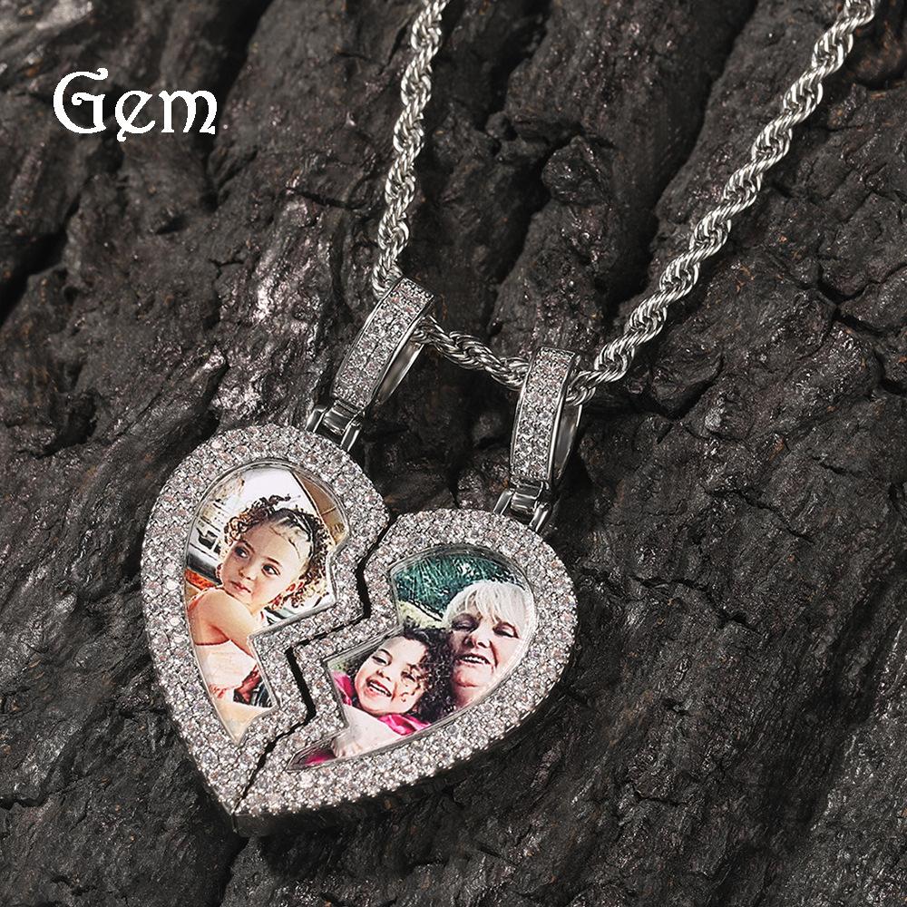 Hip-hop Ancient Cute Magnet Heart Photo Pendant Necklace Fashionable Copper Inlaid Zircon Personalized DIY Photo Pendant