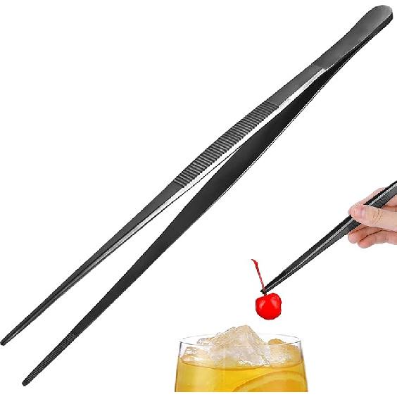 Tongs Tweezers - 12 Inch / 30cm Long Food Tongs Straight Serrated Forceps Cocktail Tweezers Bar Tool, ITTZ0001 (Glod)