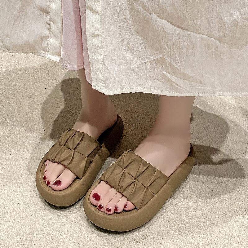 

One-word slippers women s new summer temperament soft-soled outer wear versatile platform sandals 40 коричневый