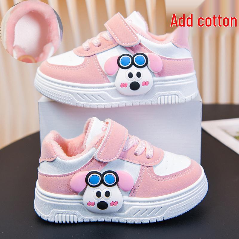 Kids' Low-Top Skate Shoes: Cotton-Padded, Fleece-Lined, Cartoon Design for Toddlers & Young Children