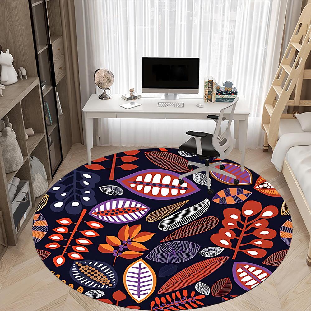 1pc Leaf Pattern Office Round Area Rug,  Mat Suitable For Office, Under Office Chairs Bedroom Living Room Home Decor, Room Deco