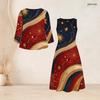 Women Plus Size Two Piece Outfit Three Quarter Sleeve Cardigan Sleeveless Star Stripe Printed White Long Dress
