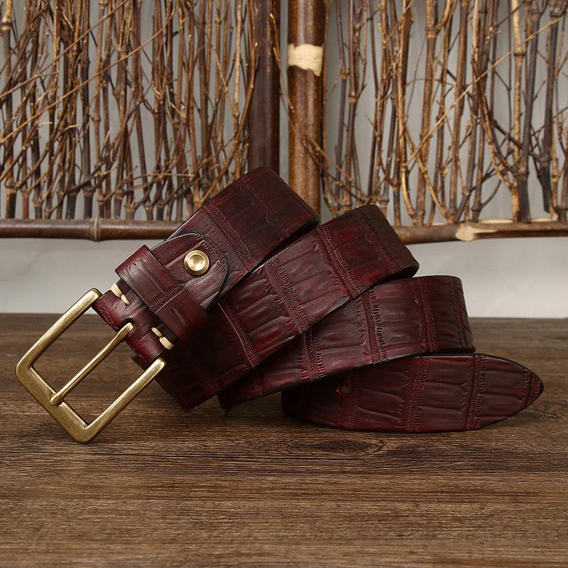

Ремень мужской ретро первый слой коровья кожа ремень мужской кожаный пряжка модный тренд тиснение 130cm