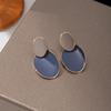 Morandi Cold Wind Dripping Oil Irregular Oval Earrings, French Retro Advanced Haze Blue Stud Earrings
