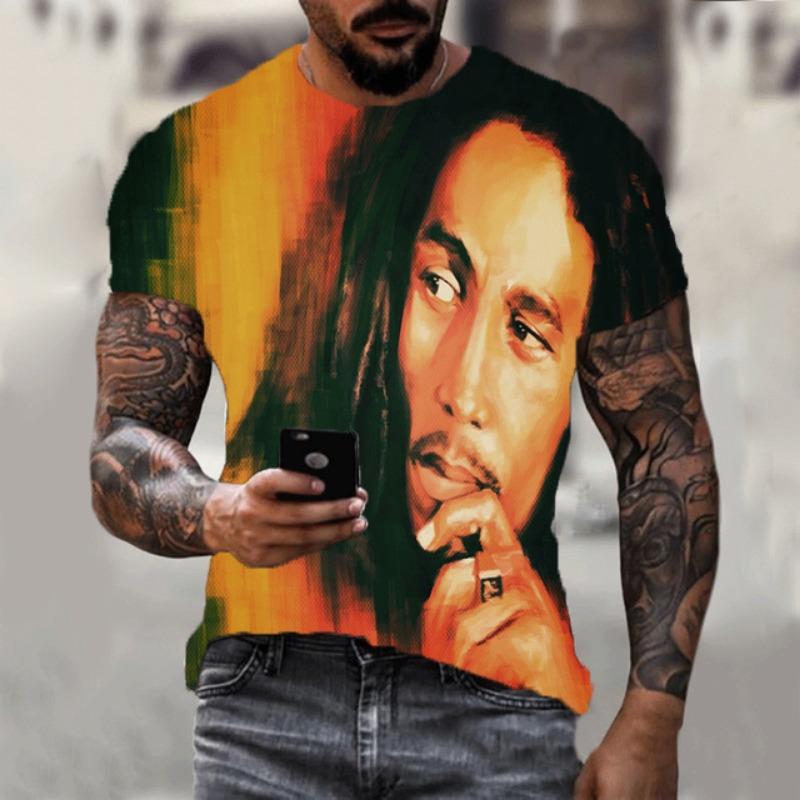 Nuova T-shirt 3D Harajuku Stampa Bob Marley da Uomo a Maniche Corte Estiva Casual Traspirante Oversize Moda Popolare Cime Rapper