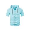 Men's Short Sleeve Hooded Shirt, Breathable Loose Fit Open Front Shirt, Casual Hooded Button Up Shirt for Men