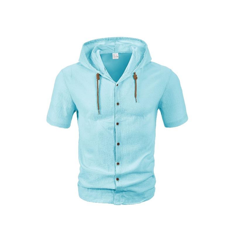 Men's Short Sleeve Hooded Shirt, Breathable Loose Fit Open Front Shirt, Casual Hooded Button Up Shirt for Men
