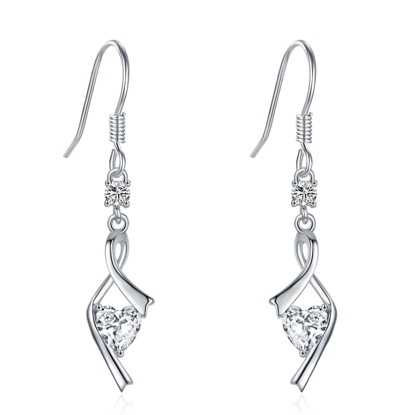 

StoryMidir Swinging Hook 925 Earrings for Platinum Swing Gift for White Anniversary Earrings, Earrings, Silver, Hypoallergenic, Women, Finish, Heart,