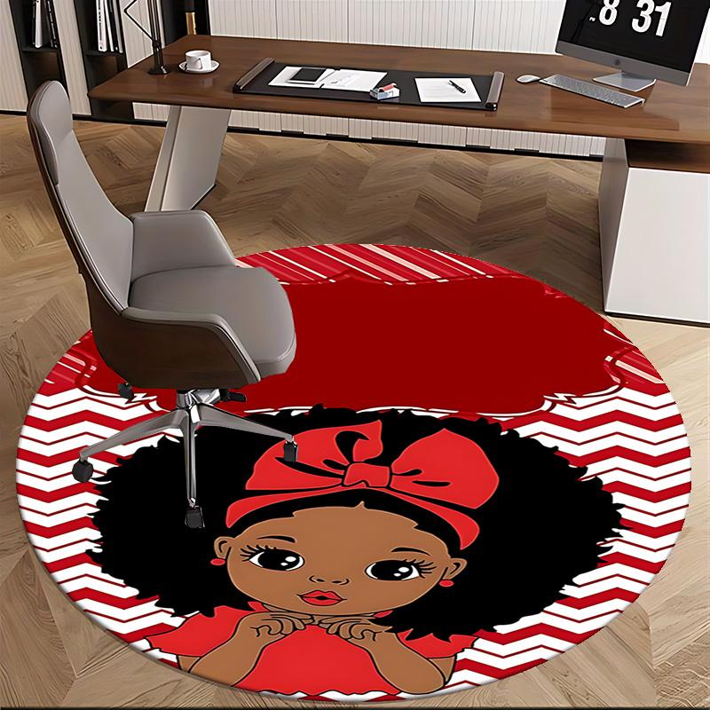 Red Afro Girl Chair Mat   Round Carpet for Home Decor, Office, Living Room, Bedroom Gift0277b