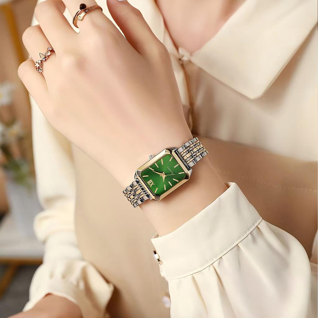 Simple Square Bar Scale Dial Steel Steel Strap Quartz Watch Women Wristwatch