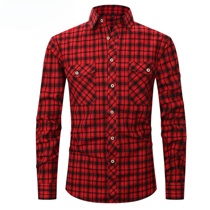 Men’s Slim Fit Plaid Pocket Shirt with Wool Blend Cardigan