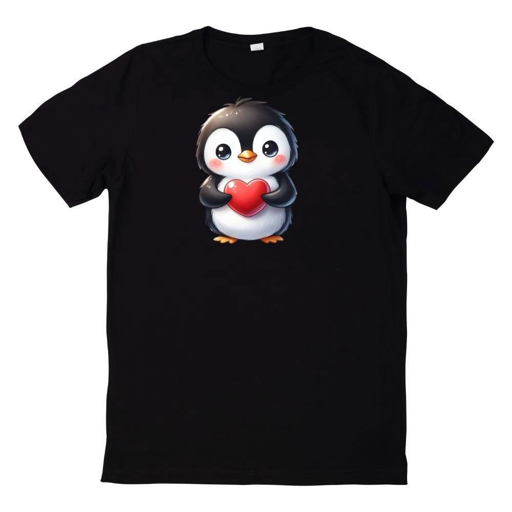 

Cute Penguin Heart Print 100% Cotton T-shirt Mens Tees Top- L