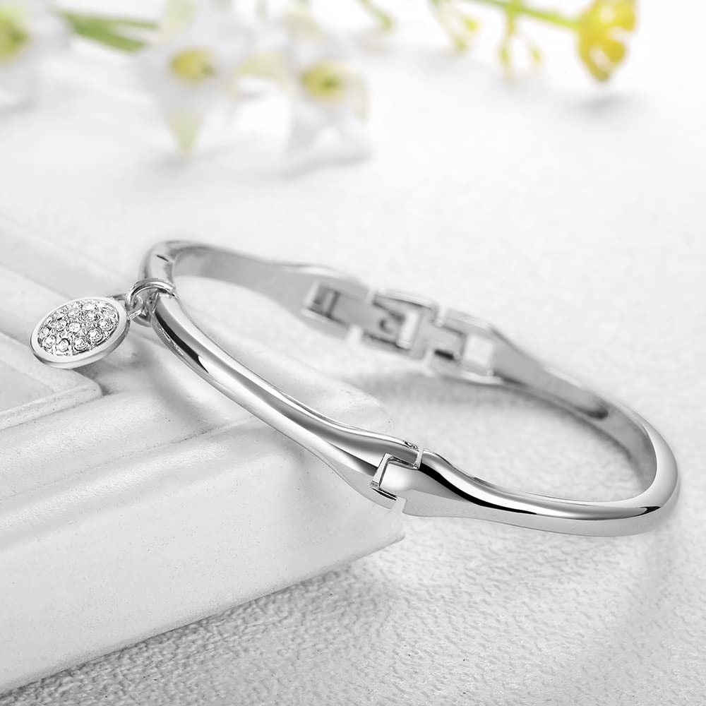 JEWELRYWE Watches and Bangle Simple and Analog Perfect Gift for and Day Women's Set, Cute, 4-Piece Set, Display, Waterproof, Popular, Stylish, Silver,