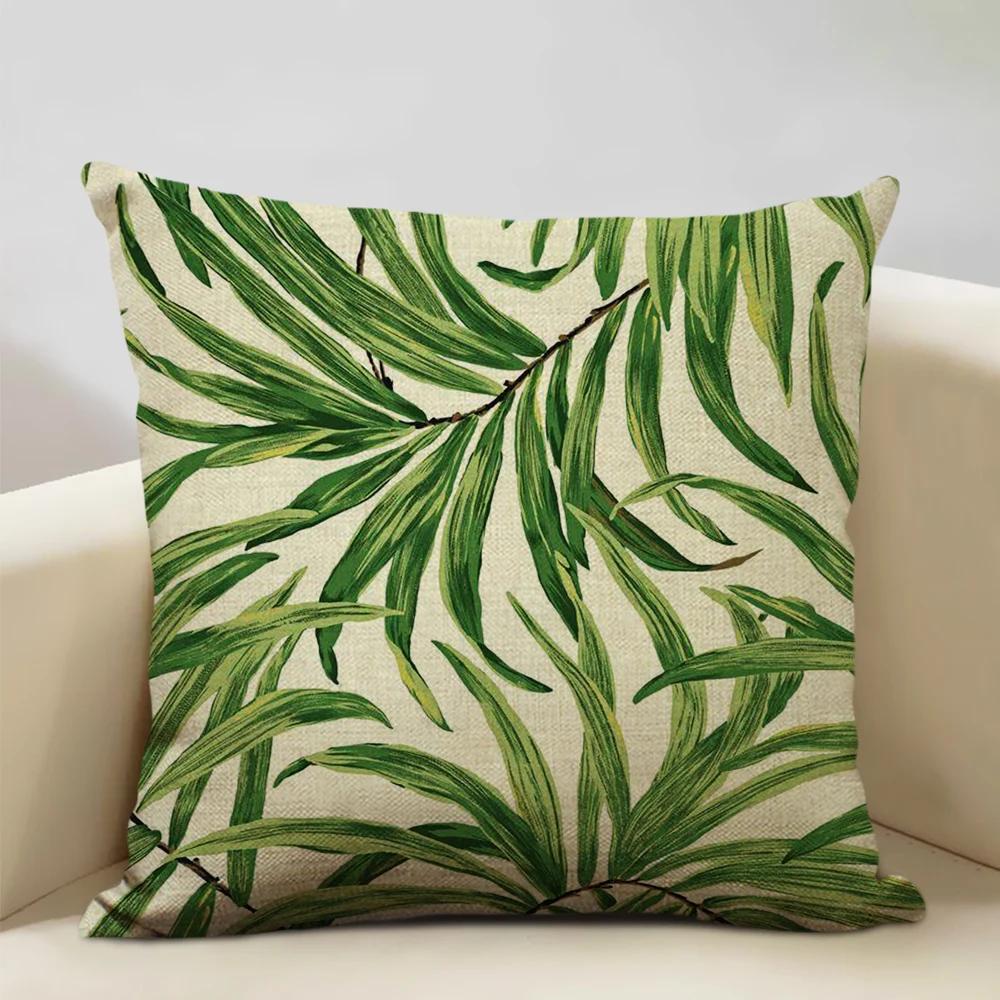 Plant Leaf Cushion Cover Home Decoration Sofa Chair Car Pillow Case Soft Linen Pillowcase 45x45cm