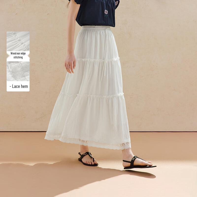 INMAN French Lace Ruffle Hem Midi Skirt L