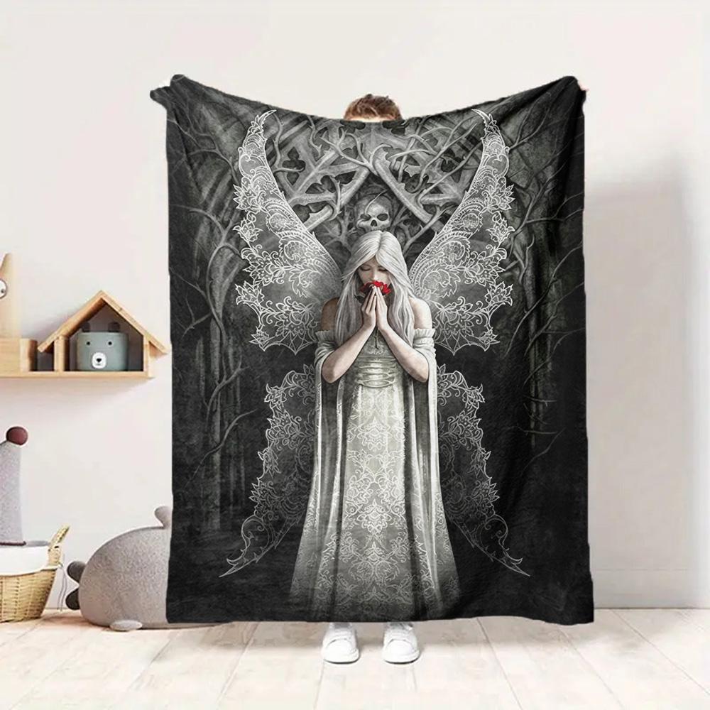 Gothic Angel Flannel Blanket Throw Blanket Soft Warm Sofa Bed Camping Home Decor Unique Christmas Gift Cs92274