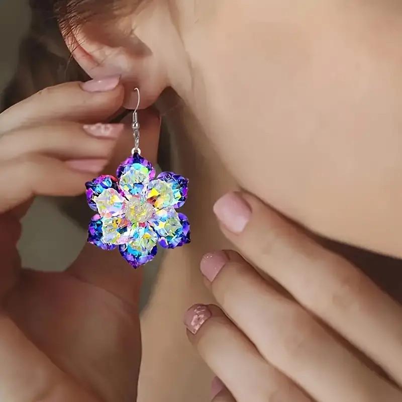 Winter Season Artistic Acrylic Earrings With Crystal Clear Snowflake And Leaf Patterns For Women