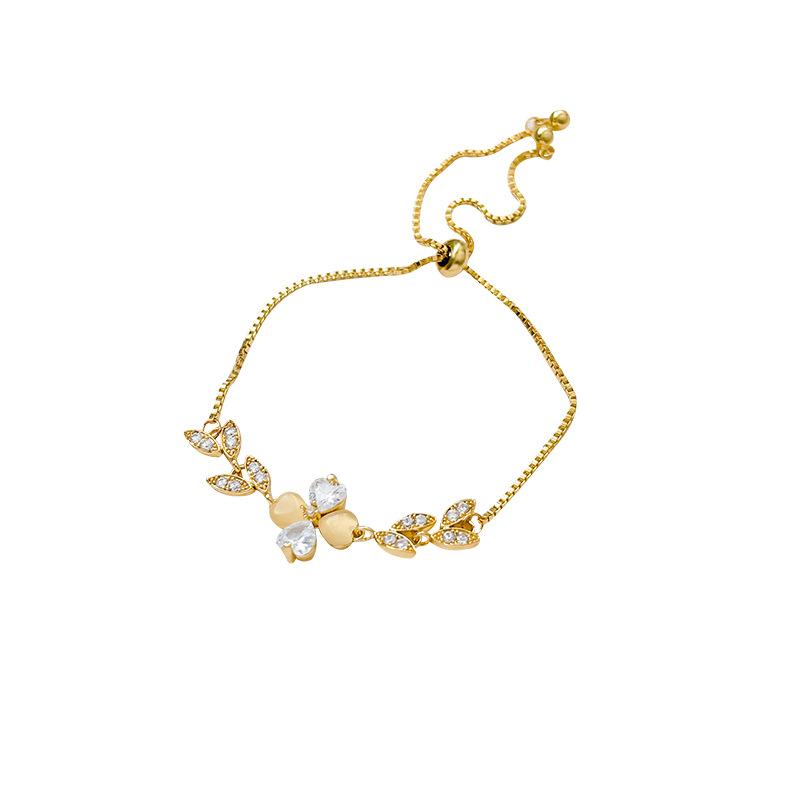 Micro-inlaid Zircon Four-leaf Love Bracelet Women's Light Luxury Temperament Pull-out Bracelet Jewelry