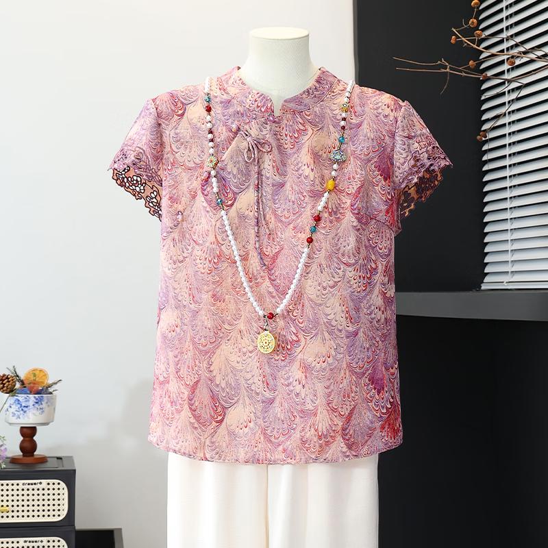 Datang Furen Women s New Chinese Style Lace Sleeve T-Shirt 3XL фиолетовый