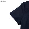 ZANZEA Women Casual V-Neck Solid Color Summer Short Sleeve Dress