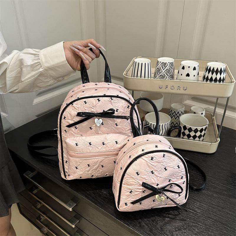 

Women s Shoulder Backpack Bow Printed Large Capacity Casual Backpack Student Commuter Girls Small Backpack Small розовый