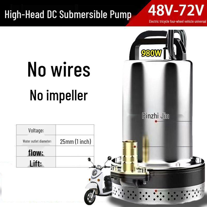 Universal DC Submersible Pump 48-72V for Electric Vehicles and Farmland Irrigation, Stainless Steel.