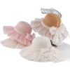 Summer Girls Straw Visor Big Brim Mesh Bow Princess Wind Sun Hat Outdoor Outing