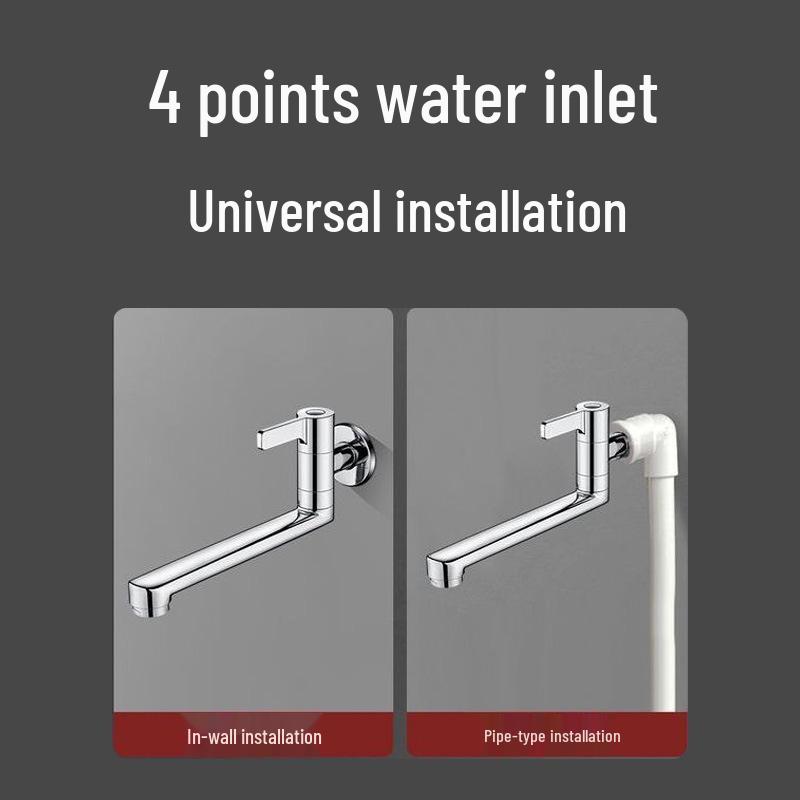 Wall-Mounted Stainless Steel Rotatable Faucet for Kitchen/Balcony