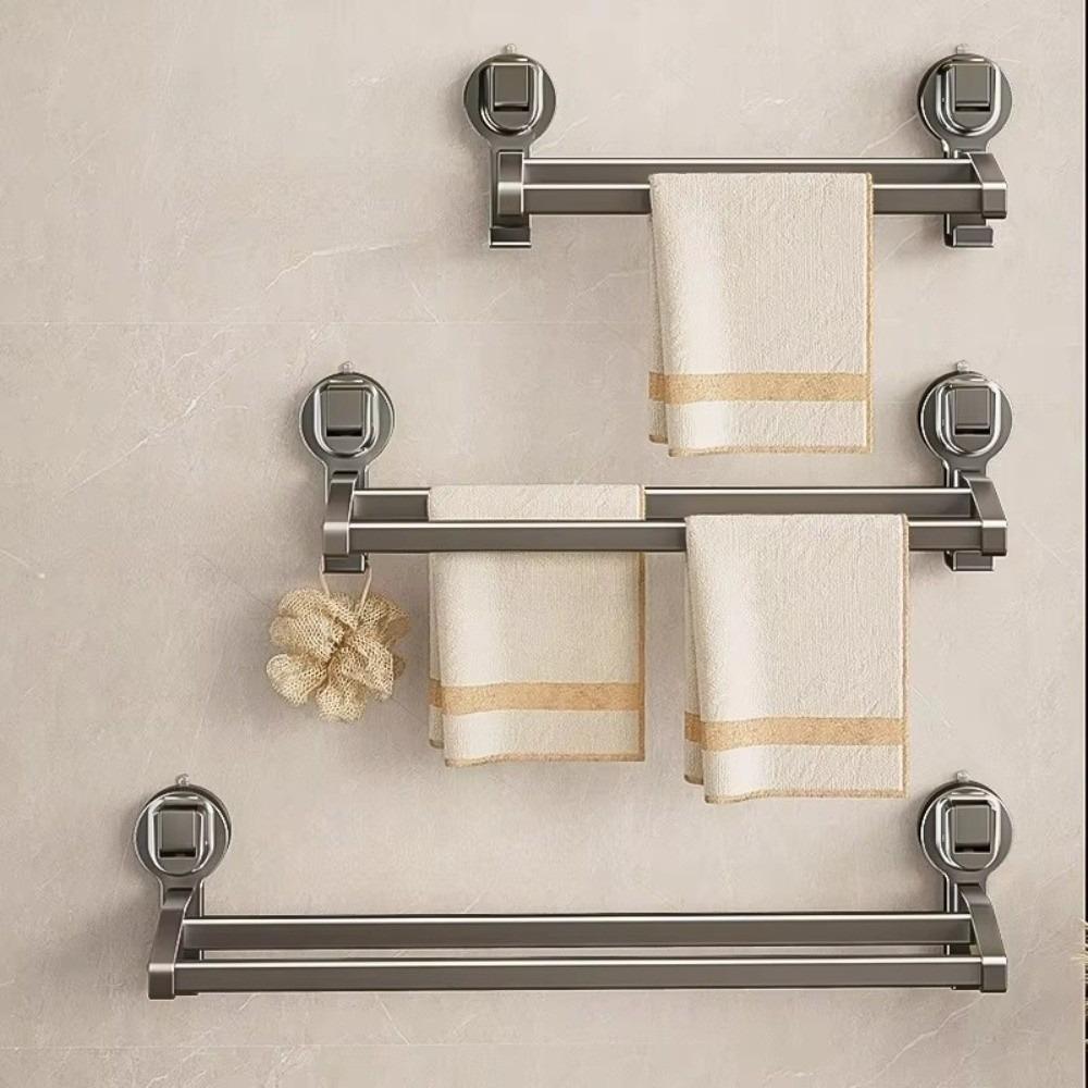 Strong Load-bearing Aluminum Towel Rack Grey Bathroom Organizer Double Pole Rack  Bathroom
