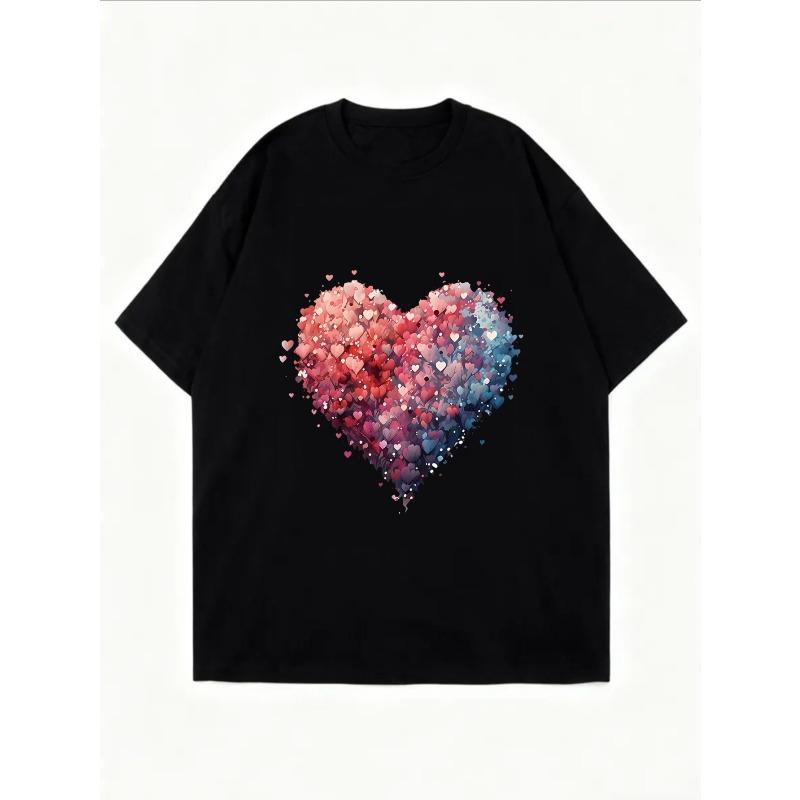 White Oversized T Shirt With Colorful Heart Print For Casual Wear