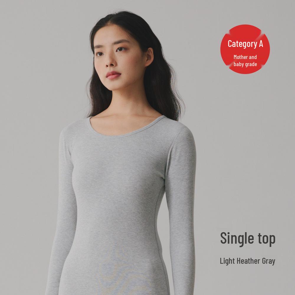 Women's 280g Extra Thick Pure Cotton Antibacterial Double-Brushed Round Neck Thermal Top