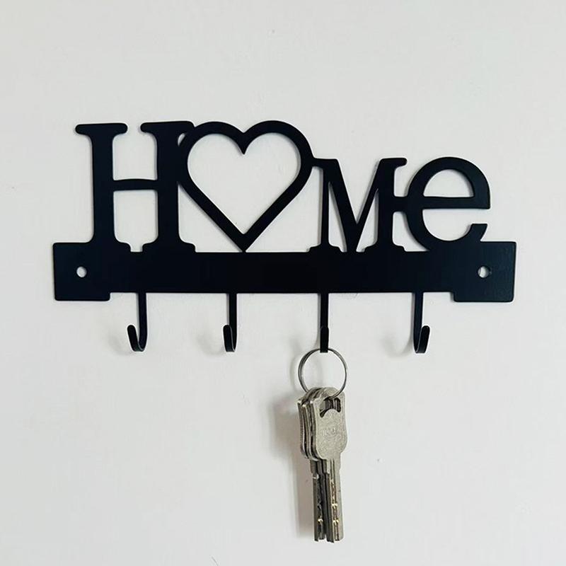 1Pcs Wall Mounted Decor Black Metal Key Holder Hook With Sweet Home Decorative Hook For Wall Coat Rack Storage Rack Wall Hanging