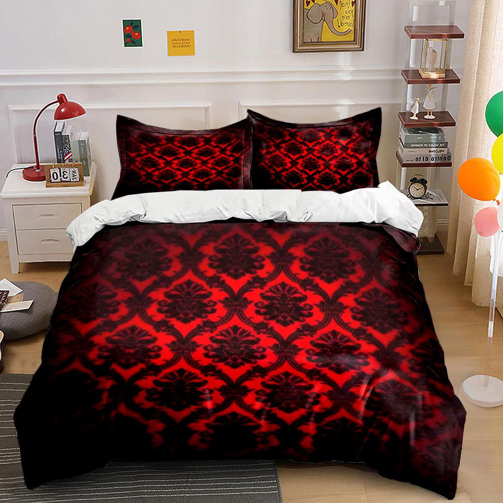 Elegant Red Damask Three-Piece Set Kid'S And Adults' Bedroom Decor, Exquisite Three-Piece Bedding Set Gift