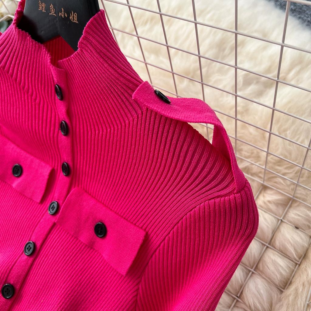 Φθινοπωρινό Χειμωνιάτικο Γυναικείο Κομψό Πλεκτό Πουλόβερ με Όρθιο Γιακά Εργασία Γραφείου Μακρύ Μίντι Στενό Φόρεμα Σωλήνας