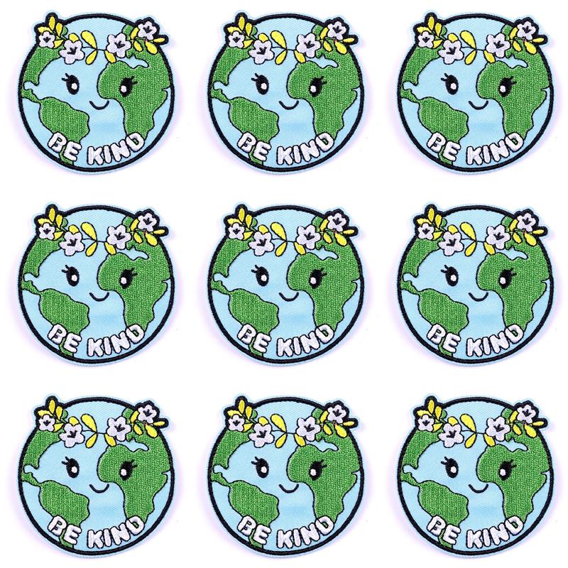 10Pcs/Lot Be Kind To The Planet Patch Iron On Patches On Clothes Embroidered Patches For Clothing Hook Loop Patch For Clothes