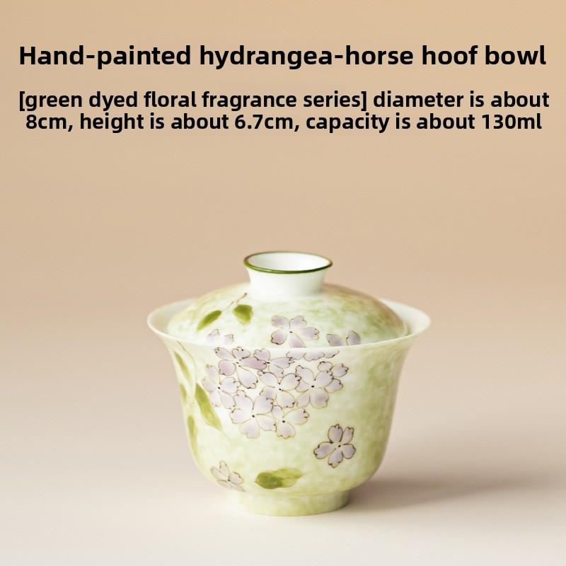 Hand-painted Hydrangea Gaiwan Vintage Tea Tureen Tea Bowl with Lid Kit Tea Maker Cover Bowl Tea Ceremony Accessories Ornaments