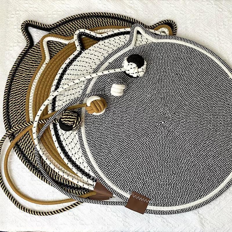 Cat Scratcher Mat Natural Cotton Rope Cat Scratching Pad Round Cat Wall & Floor Scratch Pad Furniture Protector for Wall, Sofa