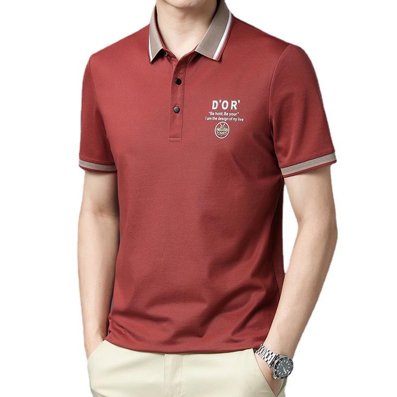 Summer New Business T-shirt Short Sleeve Men's Casual Men's Lapel Men's Printed Solid Color Top