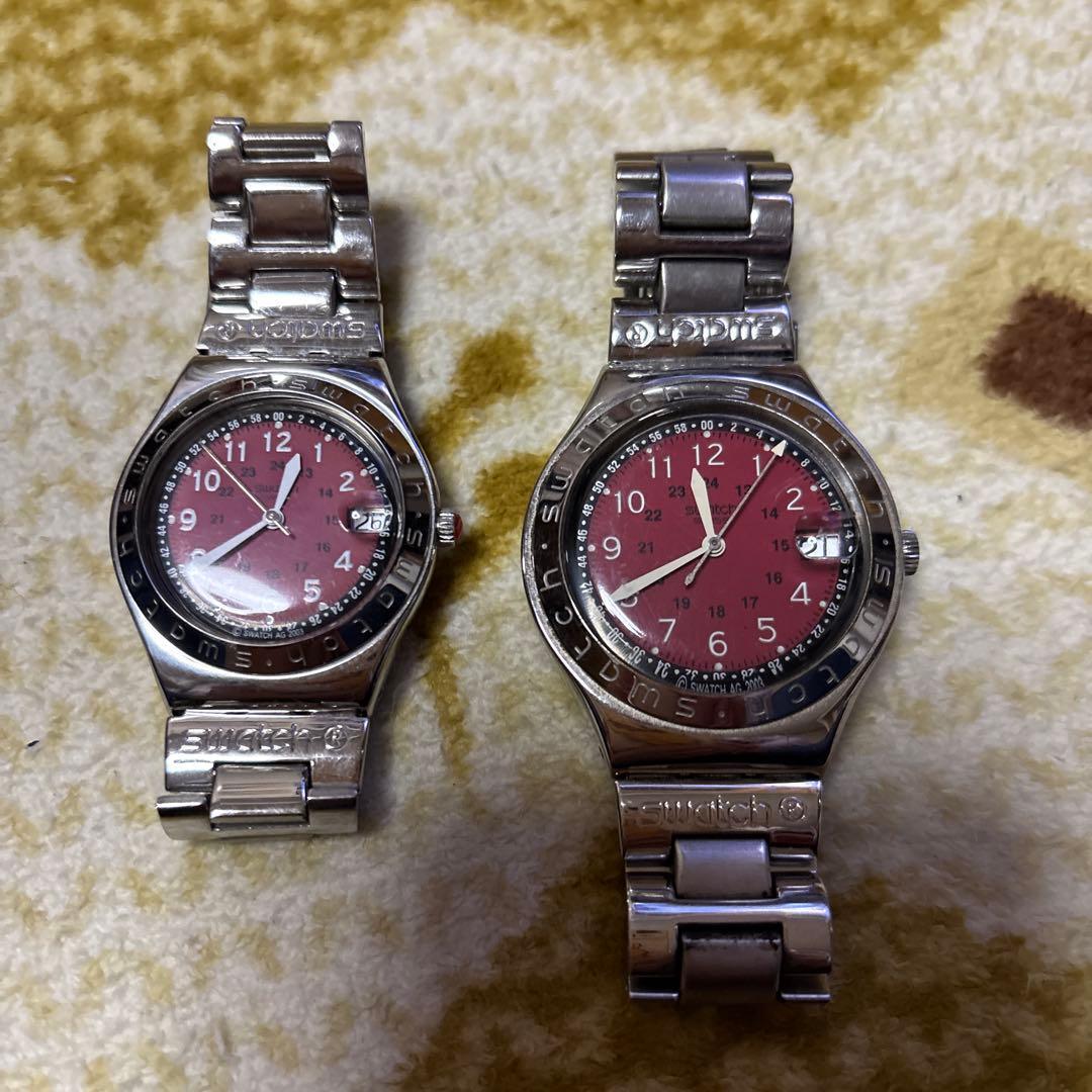 Used [Used item] Swatch watch red stainless steel red dial bracelet pair